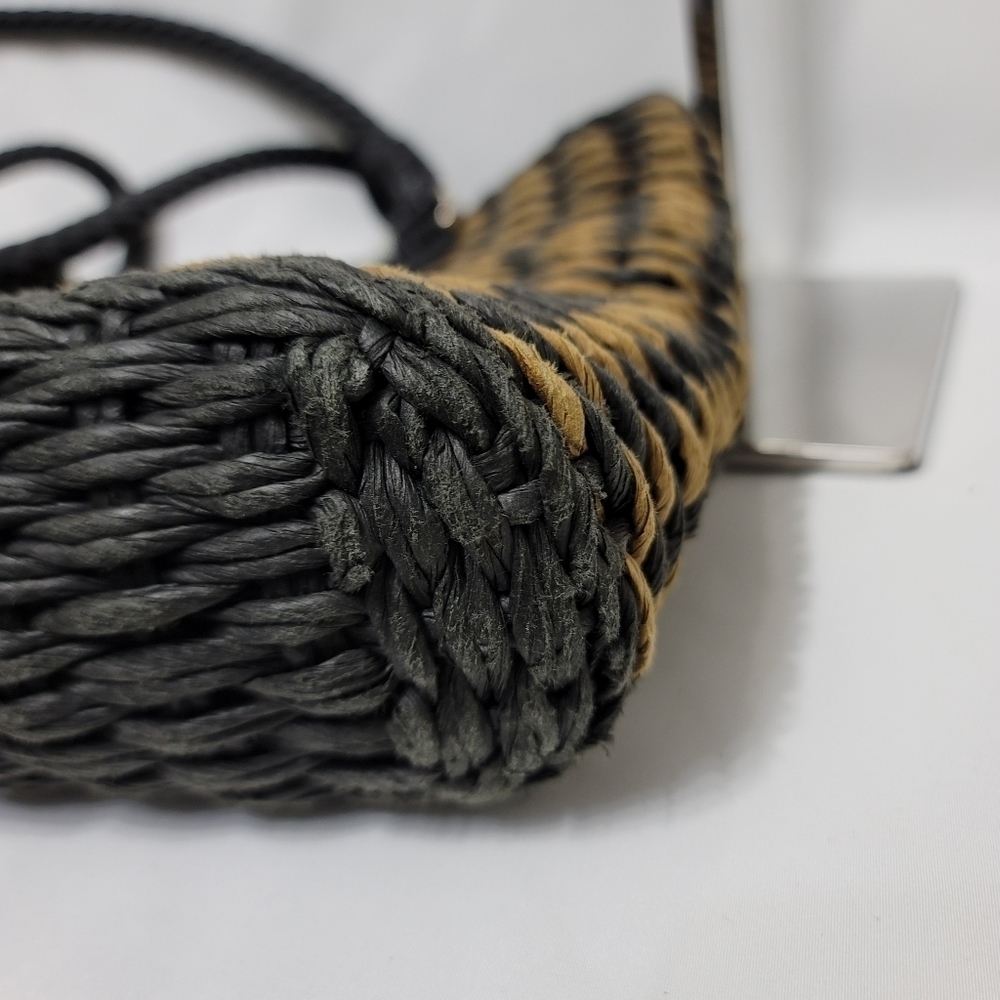 Vintage Brighton Raffia Straw Leather Trim Shoulder Bag - Black & Tan - Picture 8 of 16